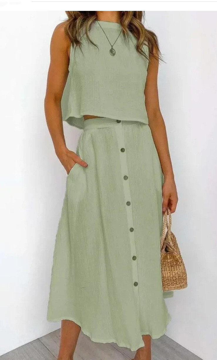Solid Color Vest & Skirt Set